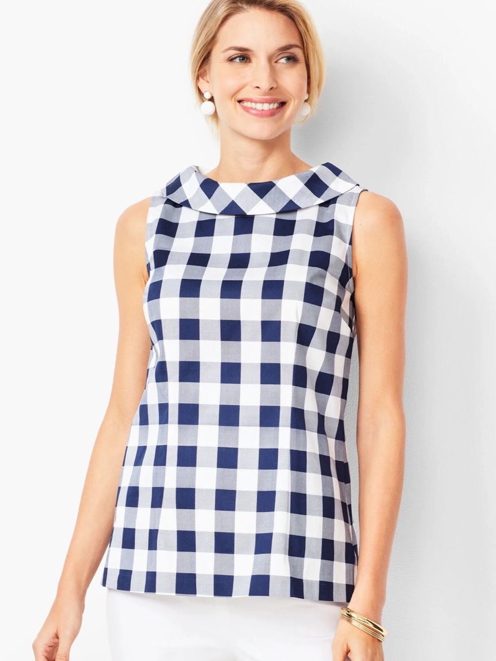 Talbots Audrey Navy & White Gingham Shell